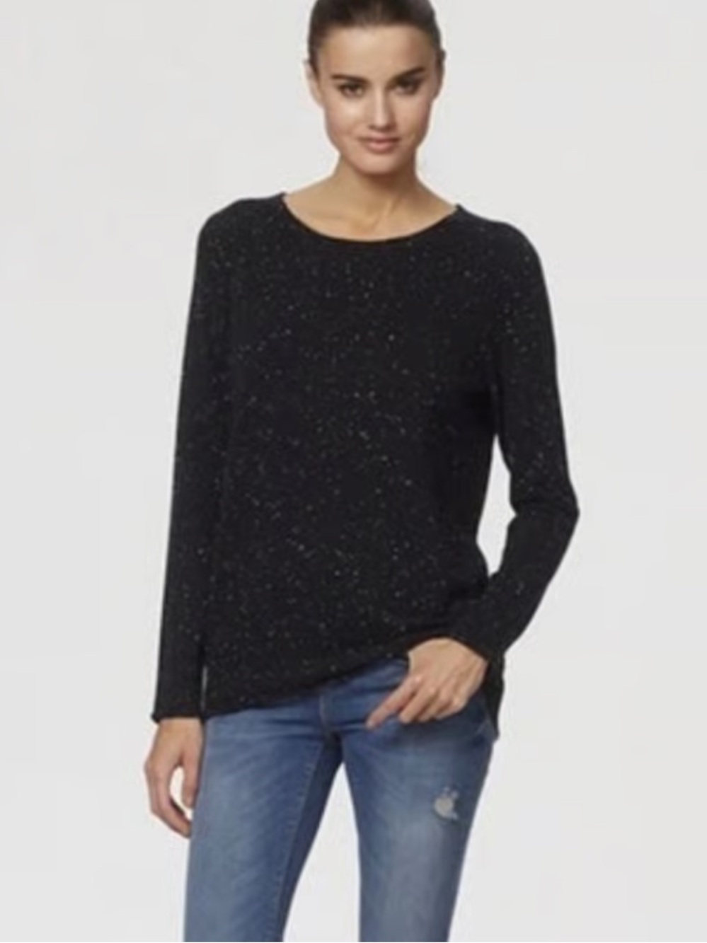 BOGO! 360 Cashmere 100% Cashmere Speckled Dakota Sweater Black White Medium